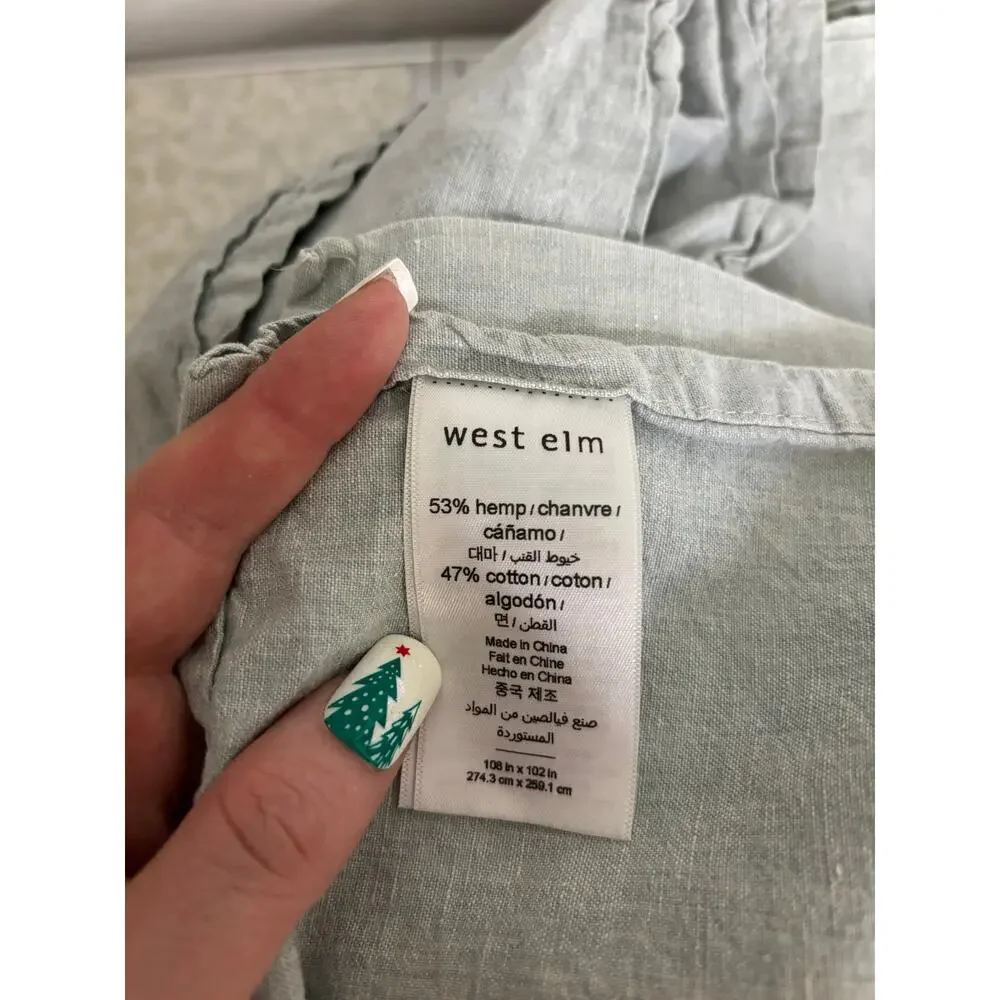 West Elm Hemp Cotton Blend Flat Sheet King Light Gray Chambray 108x102